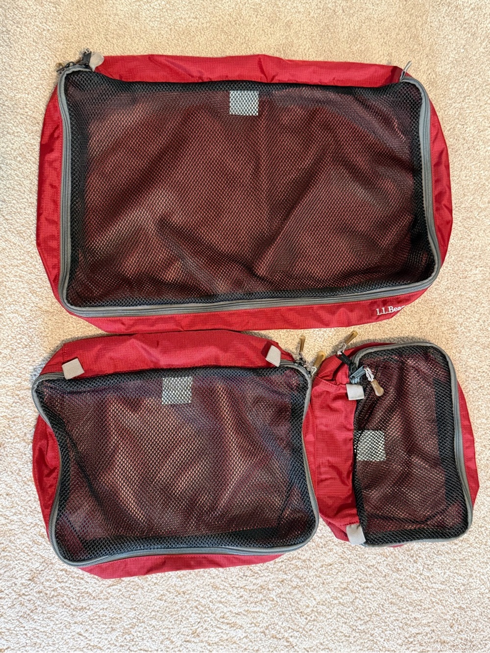 NEW L.L. Bean Red 3-Piece Packing Cube Set